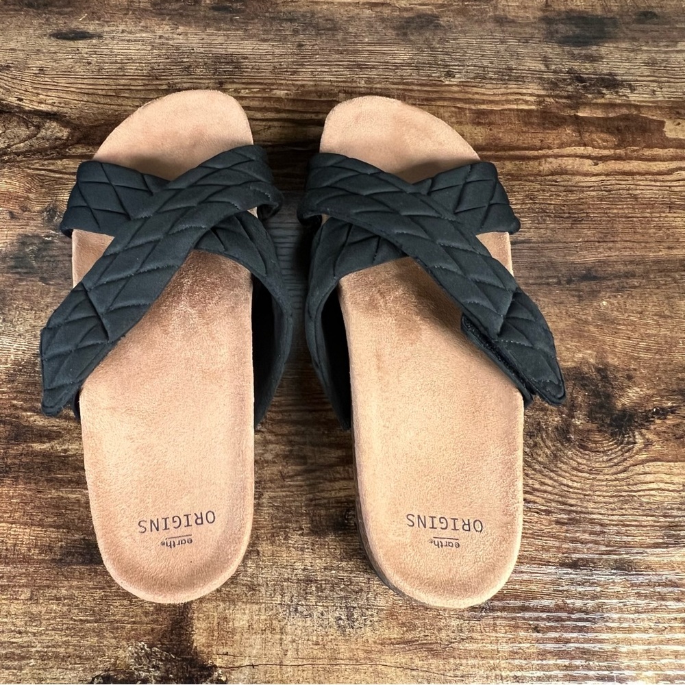 Earth Origins Oceana Black‎ Quilted Slide Slip On Hook & Loop Sandals women 12 - Picture 5 of 11